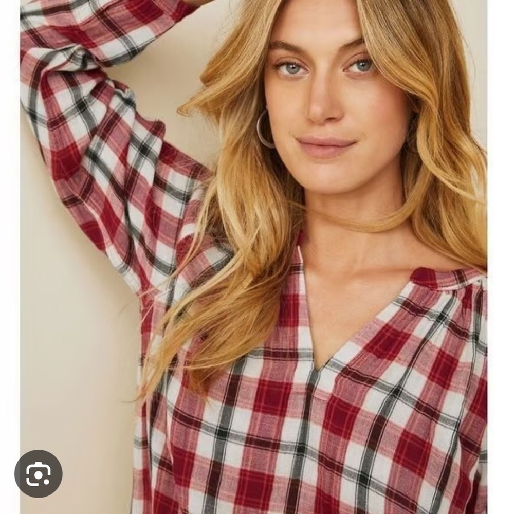 PRICE DROPPED Garnet Hill Red and Black Plaid Button Down Shirt NWT - Picture 2 of 3